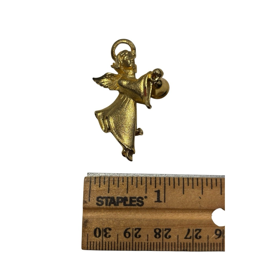 Vintage Robyn Rush Gold Tone Brushed Christmas Angel Figurine Brooch Pin - Picture 5 of 5